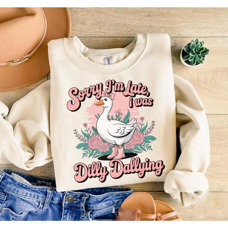 Sorry I'm Late I Was Dilly Dallying Goose Shirt, Funny Mama Goose Shirt, Sarcastic Retro Shirt, Boho Floral Shirt, Preppy Girly Shirt style 02