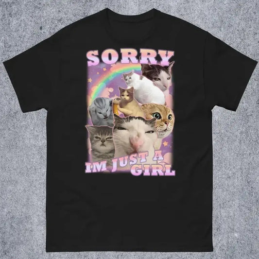 Sorry Im Just a Girl Funny Cat Meme T-shirt, Gift for Woman, Unhinged Cute Shirts, Ugly T-shirt Cotton Fabric Unisex...