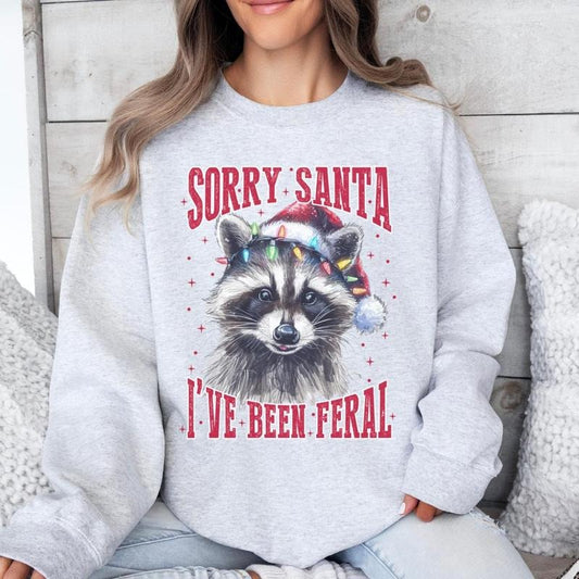 Sorry Santa, I've Been Feral Racoon Sweatshirt, Crewneck, Long Sleeve, Casual, Christmas, Unisex Fit, trend T-Shirts, Hoodie