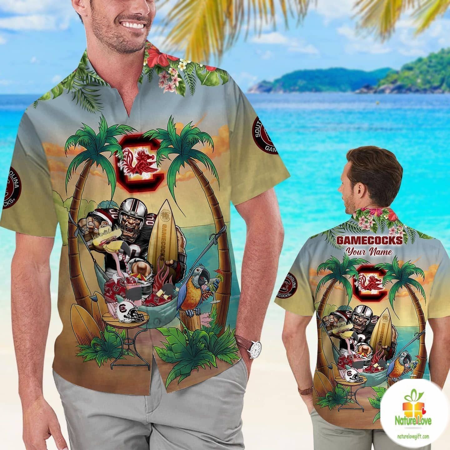 South Carolina Gamecocks Tropical Hawaiian Shirt Custom Name HWS FAVJER