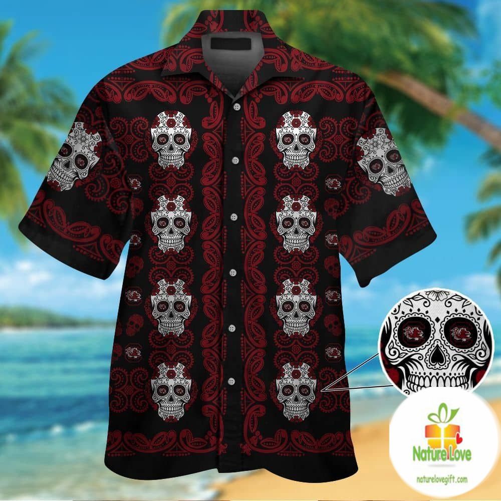South Carolina Gamecocks Hawaiian Shirt Skull Print Aloha Button Up