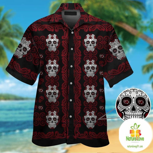 South Carolina Gamecocks Hawaiian Shirt Skull Print Aloha Button Up