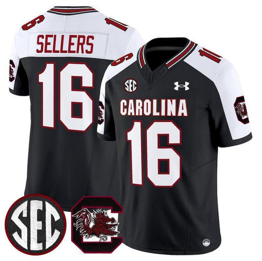 South Carolina Gamecocks #16 LaNorris Sellers Black White 2025 F.U.S.E