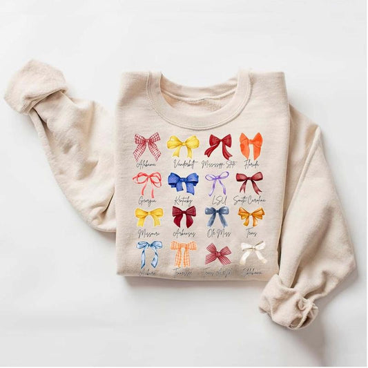 Southeastern Conference Graphic Sweatshirt, Coquette Bow Football Sweatshirt, Coquette Bow SEC Sweatshirt, Southeastern Conference Sweatshirt.
