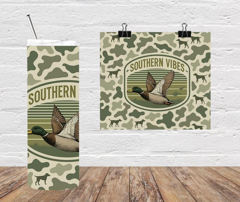 Southern Vibes 20oz Stainless Steel Retro Marsh Tumbler with Lid & Straw Camo Design Duck & Dog Pattern T-Shirts, Hoodie,...