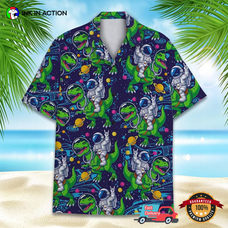 Space Astronaut Riding Dinosaur Hawaiian Shirt