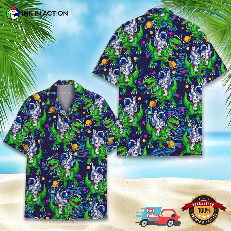 Space Astronaut Riding Dinosaur Hawaiian Shirt
