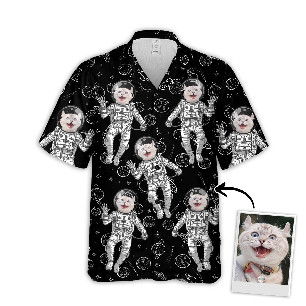 Custom Hawaiian Shirt With Pet Face | Personalized Gift For Pet Lovers | Space Pattern Aloha Shirt