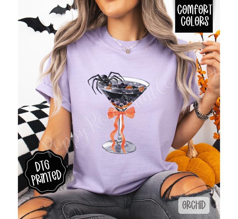 Spider Martini Shirt Comfort Colors 1717 Tee Trendy Halloween Tshirt Made in USA 100% US Cotton Ethical Sustainable...