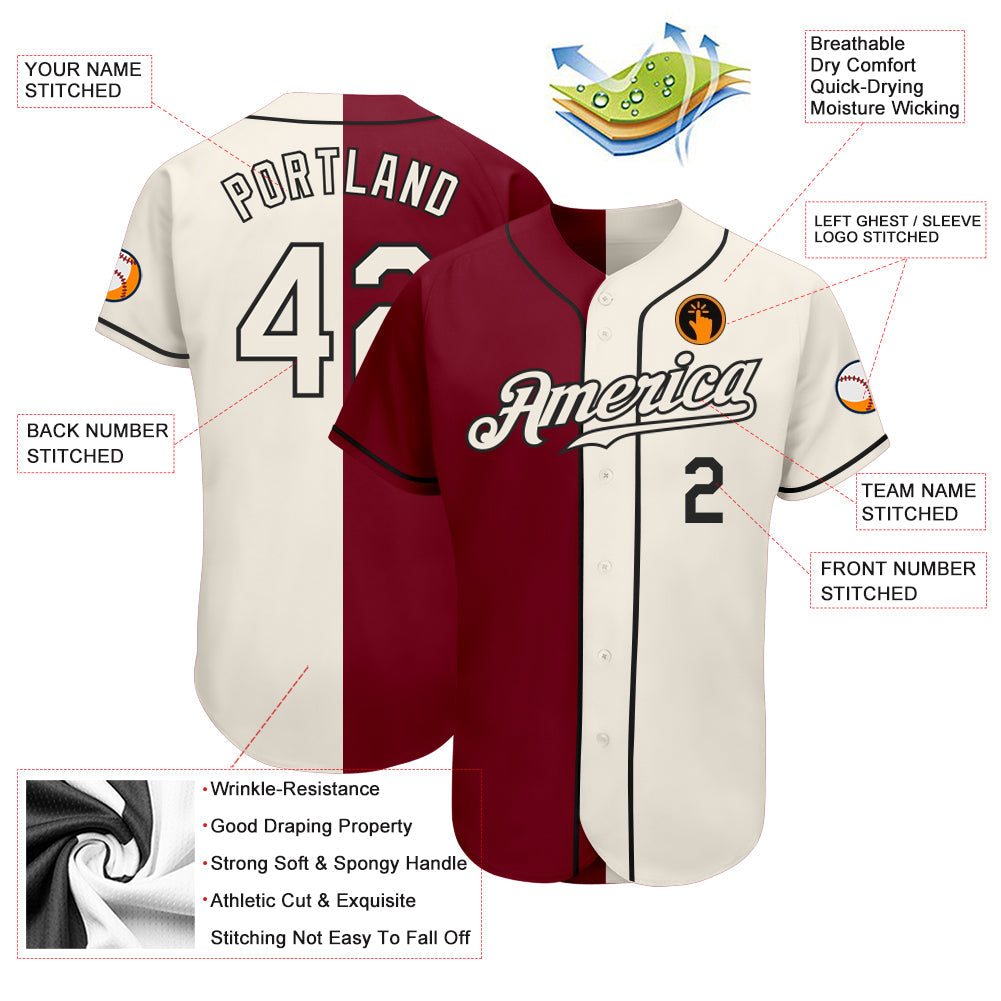 Custom Crimson Cream-Black Authentic Split Fashion Baseball Jersey