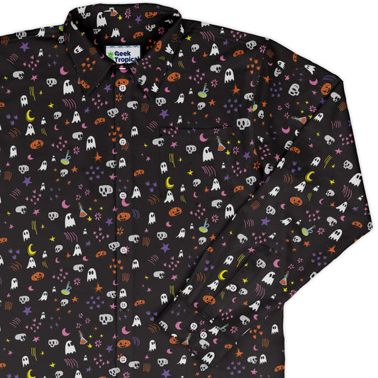 Spooky Doodles Long Sleeve Button Up Shirt