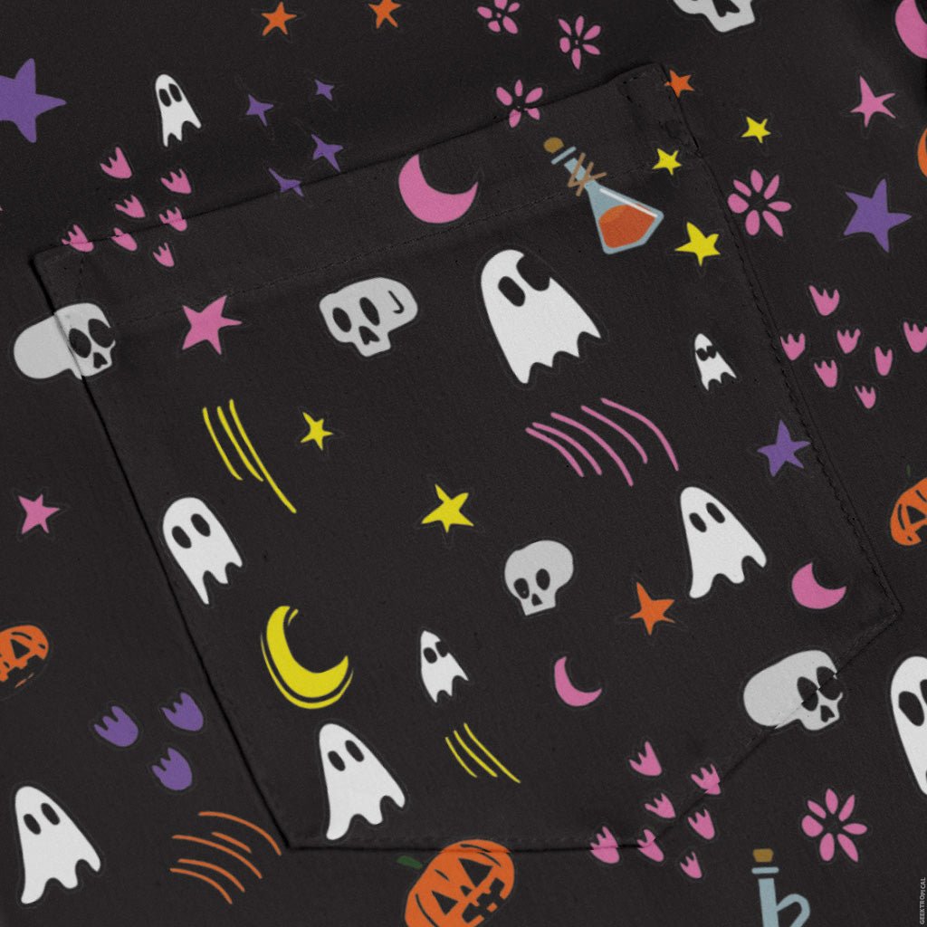 Spooky Doodles Long Sleeve Button Up Shirt