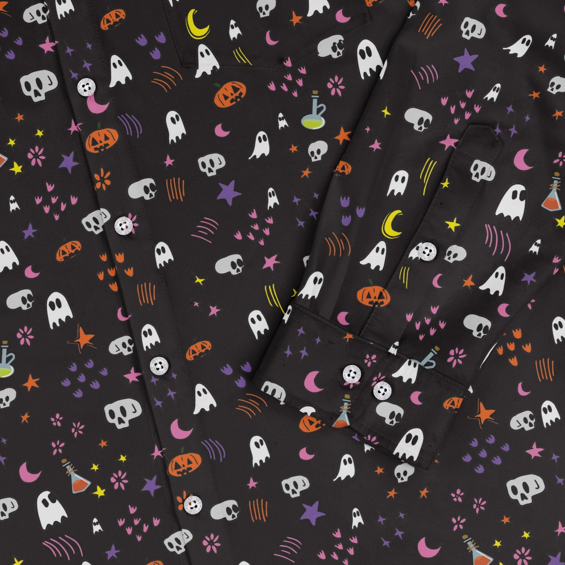 Spooky Doodles Long Sleeve Button Up Shirt
