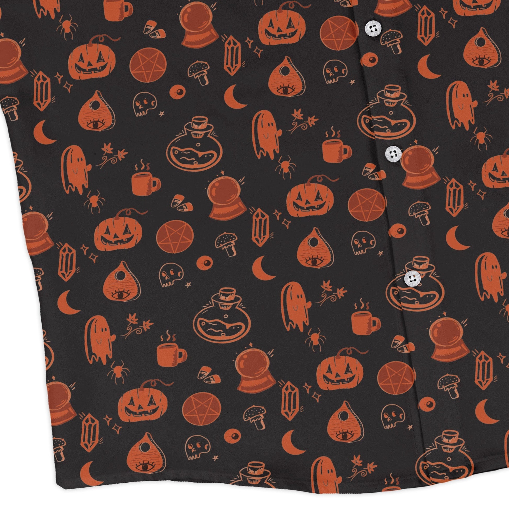 Spooky Halloween Orange Long Sleeve Button Up Shirt