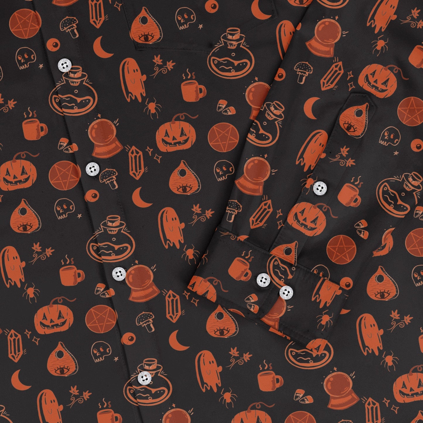 Spooky Halloween Orange Long Sleeve Button Up Shirt