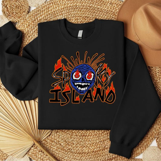 Spooky Island Embroidered Shirt, Spooky Island Disco Skull Embroidered Tee, Summerween Embroidered Tshirt, 90s Vintage Halloween Movie Shirt