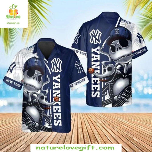 New York Yankees Hawaiian Shirt Spooky Jack Skellington Baseball Apparel