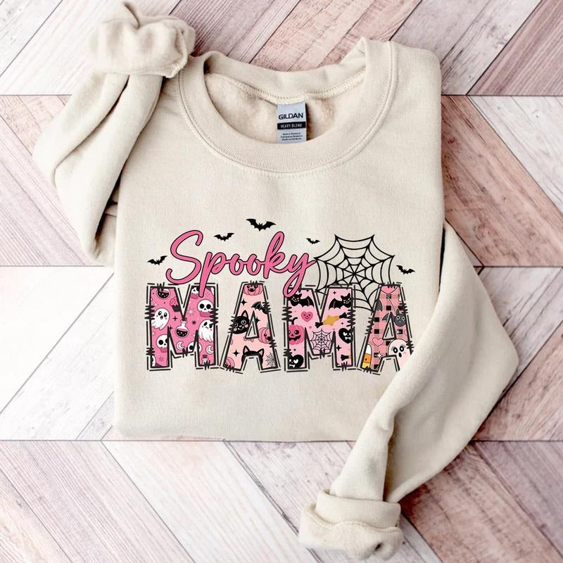 Spooky Mama Shirt - Cute Halloween T-Shirt for Moms, Fall Mama Sweatshirt, Spooky Season Shirt Hoodie | InkThreadWorks.com