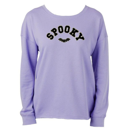'Spooky Sequin Bat' Letter Patch Raw Edge Halloween Crew