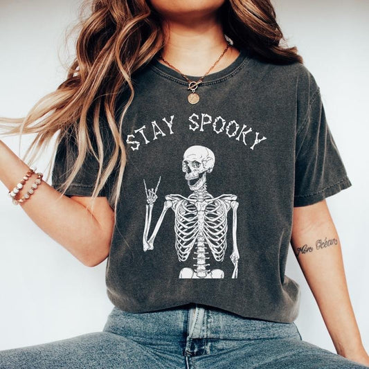 Spooky Shirt, Halloween Comfort Colors Shirt, Stay Spooky T-Shirt, Halloween Skeleton t-shirt, Retro Halloween tee,...