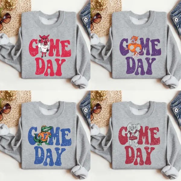 Sport Grey NCAA College Mascot Sweatshirt, Retro Game Day Crewneck T-Shirts, Hoodie | InkThreadWorks.com