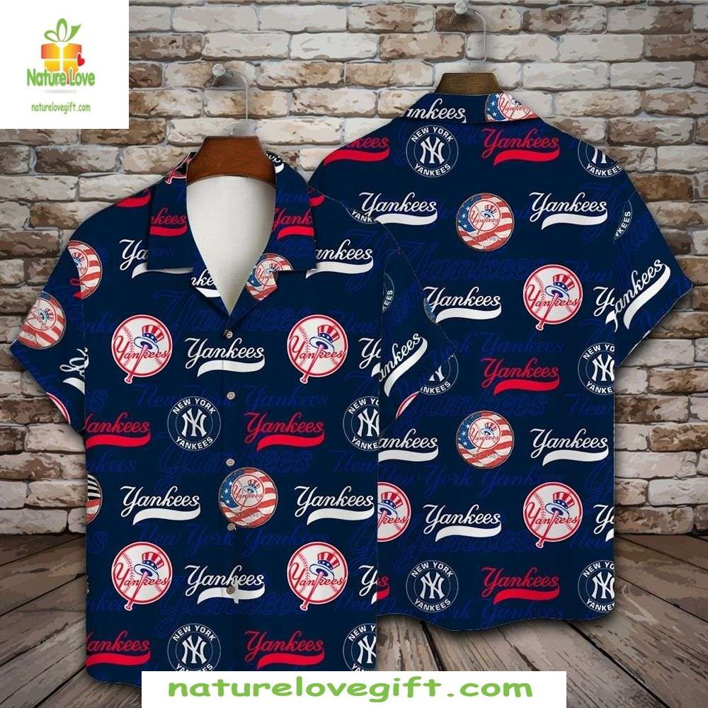 MLB Yankees Hawaiian Shirt Sporty All-Over Print Baseball Apparel