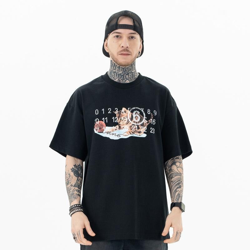 Spring Summer Trendy Kitten Destroyed Printed Short-Sleeved T-shirt Hoodie, Sweatshirt | InkThreadWorks.com