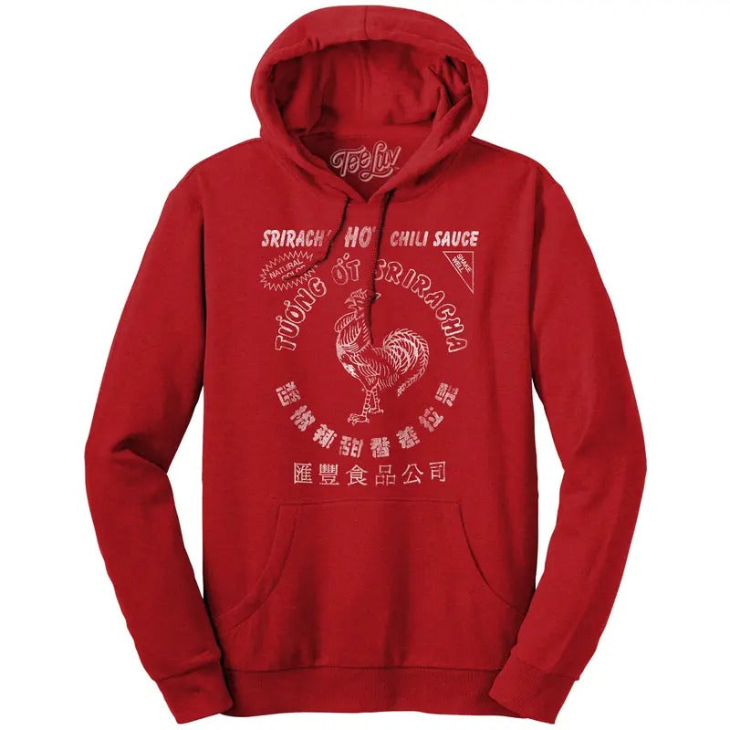 Sriracha Hot Chili Sauce Rooster Logo Hooded Sweatshirt - Red