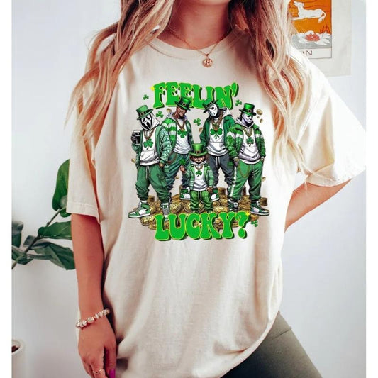 St. Patrick Day Horror Crew Tshirt Sweatshirt Hoodie, Feelin Lucky Shirt, Movie Horror Graphic Tee, Unisex Sweater Pullover Tee