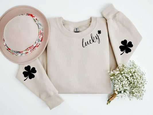 St. Patricks Day Sweatshirt for Women, Lucky Crewneck, Shamrock Elbow Sweatshirt, Armpatch Shamrock Sweatshirt, Irish...