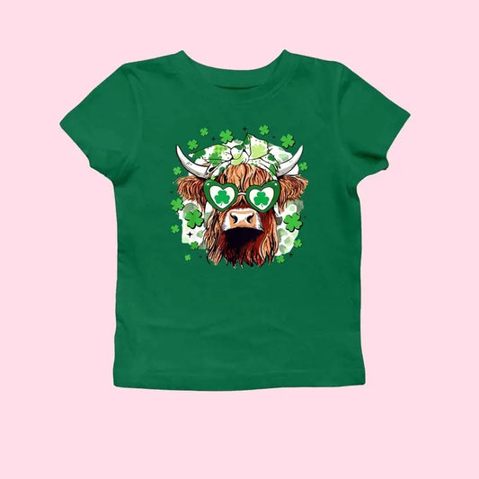 St Patrick's Day Highland Cow Baby Tee, Retro St Patrick's, St Patrick's Day Baby Tee, Clover, Shamrock Baby Tee, Y2K...