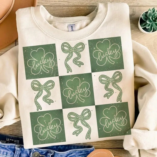 St Patricks Coquette Bow Collage Trendy Sweatshirt Oversized Fit Loose-Fitting Casual Top - Comfort, Womenswear, Long...