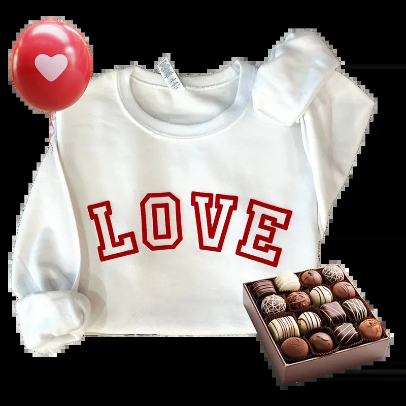 St Valentine's Love Puff Lettering Sweatshirt Womenswear Crewneck Pullover T-Shirts, Hoodie | InkThreadWorks.com