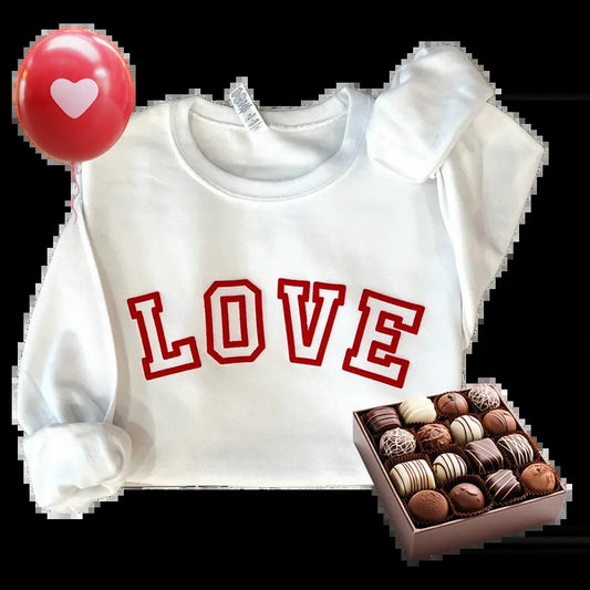 St Valentine's Love Puff Lettering Sweatshirt Womenswear Crewneck Pullover T-Shirts, Hoodie | InkThreadWorks.com