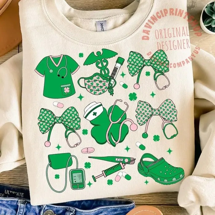 St. Patricks day nurse tshirt-sweatshirt-hoodie, St.Patricks Day Nurse Coquette sweatshirt, Nurse St.patricks Day shirt,...