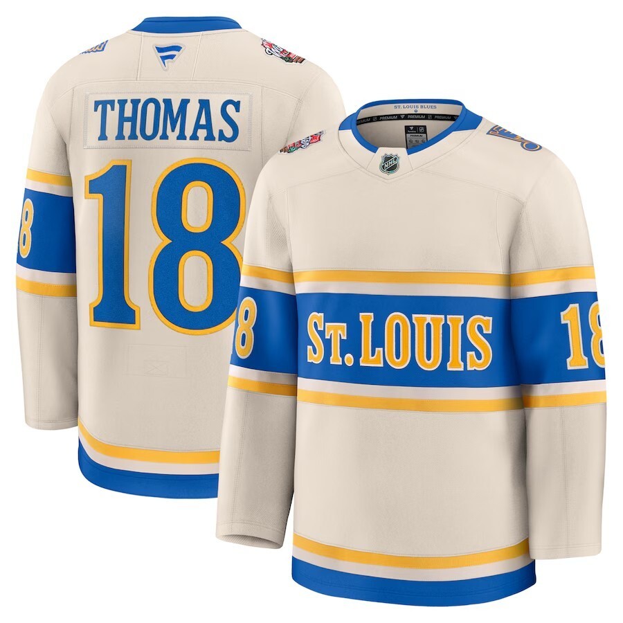 St. Louis Blues #18 Robert Thomas 2025 NHL Winter Classic Premium Player Jersey - Cream