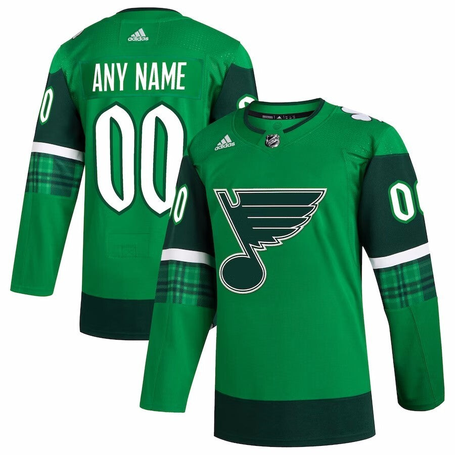 St. Louis Blues adidas 2023 St. Patrick's Day Primegreen Authentic Custom Jersey - Kelly Green