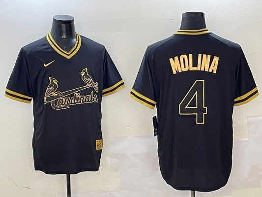 St. Louis Cardinals #4 Yadier Molina Red Black Gold Adult