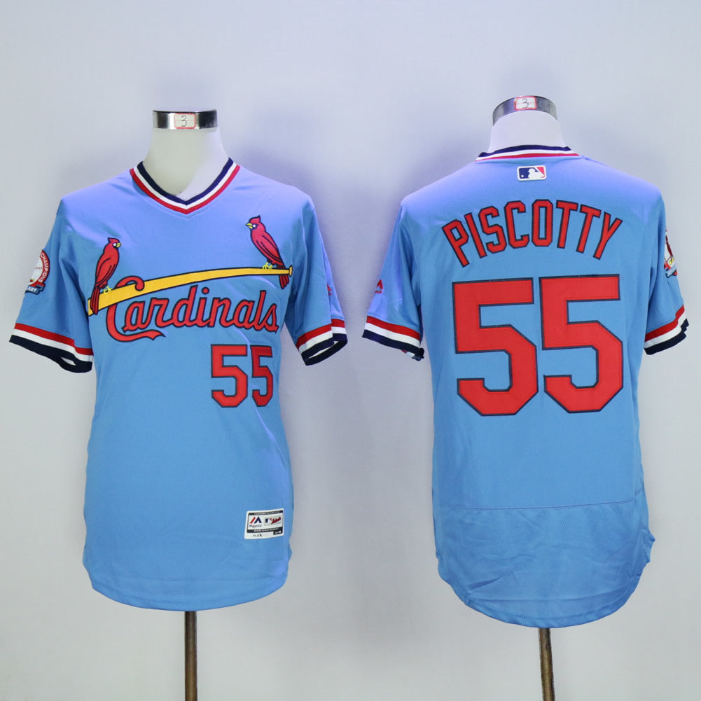 St. Louis Cardinals #55 Stephen Piscotty Cardinals 55 Blue Pullover 2016 Player Version Retro