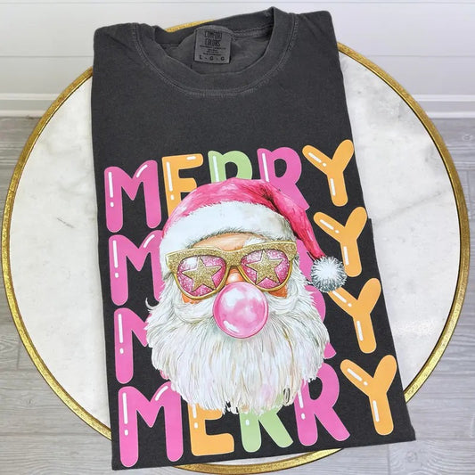 Stacked Merry Retro Santa Comfort Colors T-Shirt Hoodie, Sweatshirt | InkThreadWorks.com