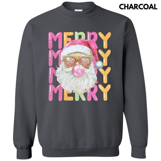 Stacked Merry Retro Santa Sweatshirt T-Shirts, Hoodie | InkThreadWorks.com
