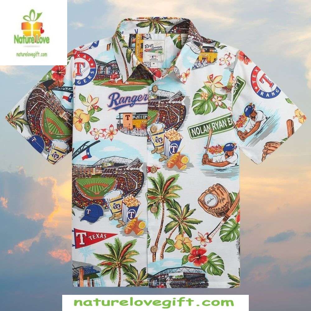 Texas Rangers Hawaiian Shirt Stadium Palm Tree MLB Baseball Apparel