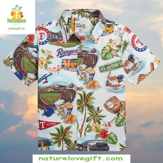 Texas Rangers Hawaiian Shirt Stadium Palm Tree MLB Baseball Apparel