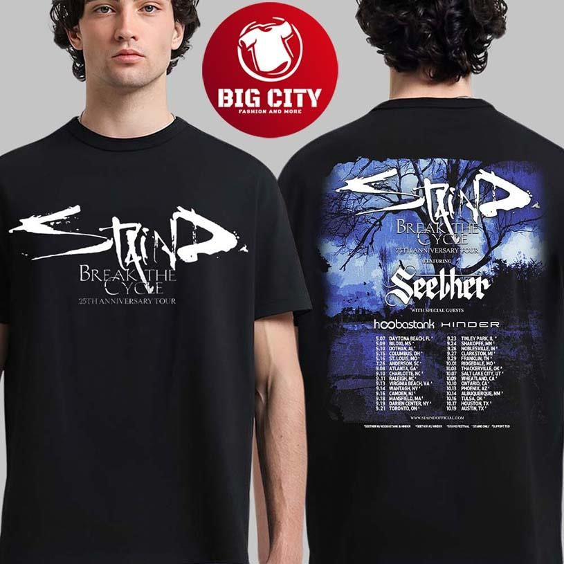 Staind Break The Cycle 25th Anniversary Tour North America City Dates Two Sided Shirt