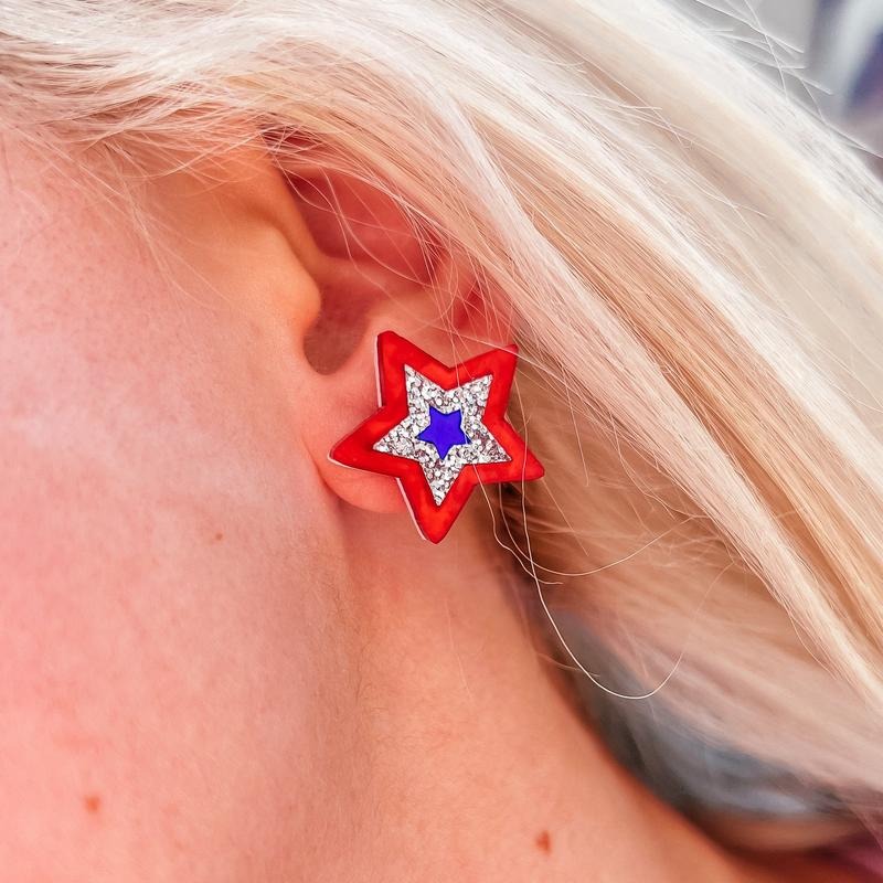 Star 4th of July Glitter Stud Earrings T-Shirts, Hoodie, Sweatshirt | InkThreadWorks.com
