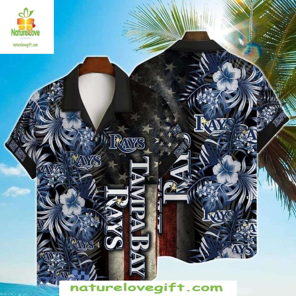 MLB Tampa Bay Rays Hawaiian Shirt Star Spangled Hibiscus Aloha Baseball Apparel