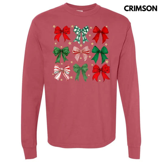 Starry Christmas Bow Collage Long Sleeve Comfort Colors T-Shirt 'NLB' Hoodie, Sweatshirt | InkThreadWorks.com