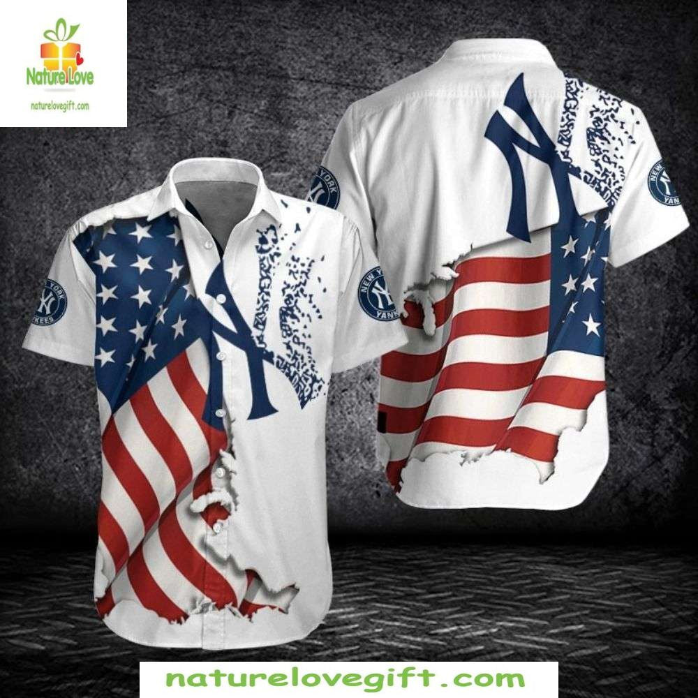 NY Yankees Hawaiian Shirt Stars Stripes American Flag MLB Baseball Apparel