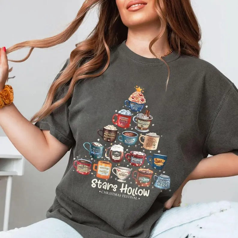 Stars Hollow Luke's Diner Coffee Tree T-Shirt, Stars Hollow Christmas Festival  Clipart, Christmas Luke's Diner Coffee Tee shirt Classic Cotton