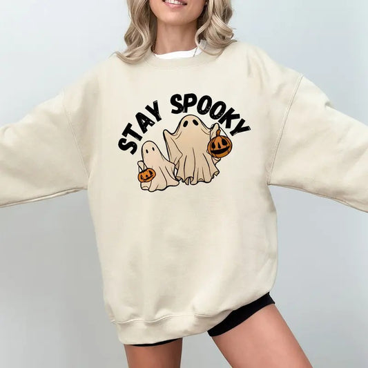 Stay Spooky Cute Ghost Sweatshirt, Halloween Ghost Pumpkin Sweatshirt, Halloween Stay Spooky Sweater, Halloween Stay...